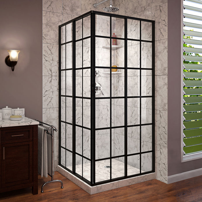 DreamLine SHEN-8134340-89 French Corner 34 1/2"D x 34 1/2"W x 72"H Framed Sliding Shower Enclosure in Satin Black