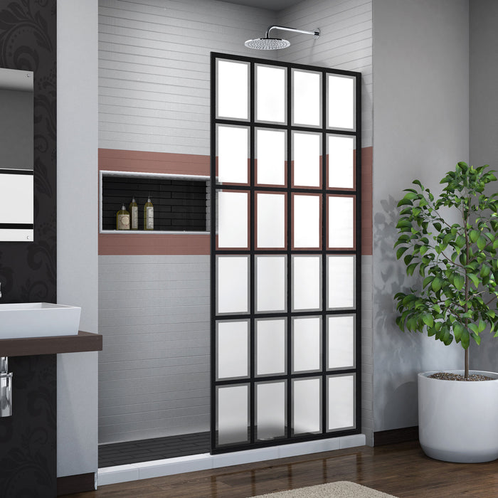 DreamLine SHDR-3234721-87 French Linea Rhone 34"W x 72"H Single Panel Frameless Shower Door, Open Entry Design in Satin Black