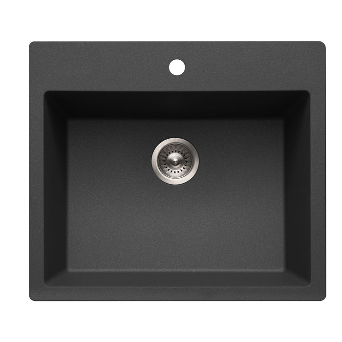 Houzer G-300 MIDNITE Quartztone 25" Midnite Granite Composite Drop-in Topmount Single Bowl Kitchen Sink