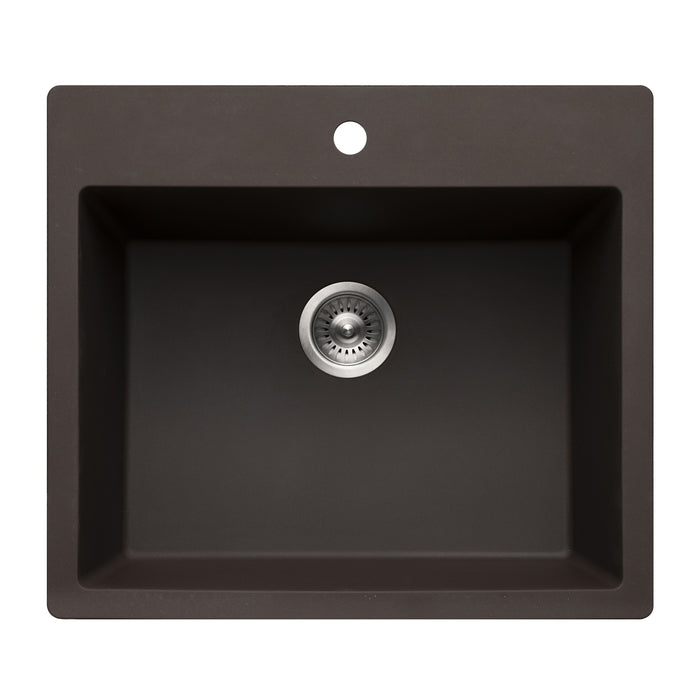Houzer G-300 MOCHA Quartztone 25" Mocha Granite Composite Drop-in Topmount Single Bowl Kitchen Sink