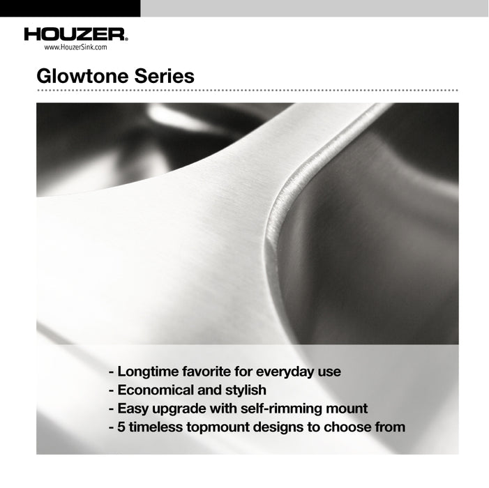 Houzer ISL-3322BS1-1 Glowtone 33" Drop-in Topmount 1-Hole 60/40 Double Bowl Kitchen Sink