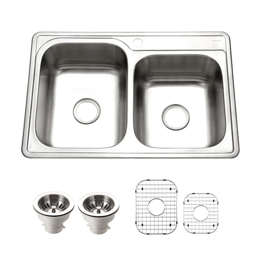 Houzer ISL-3322BS1-C Glowtone 33" Topmount 1-Hole 60/40 Double Bowl Kitchen Sink Strainers