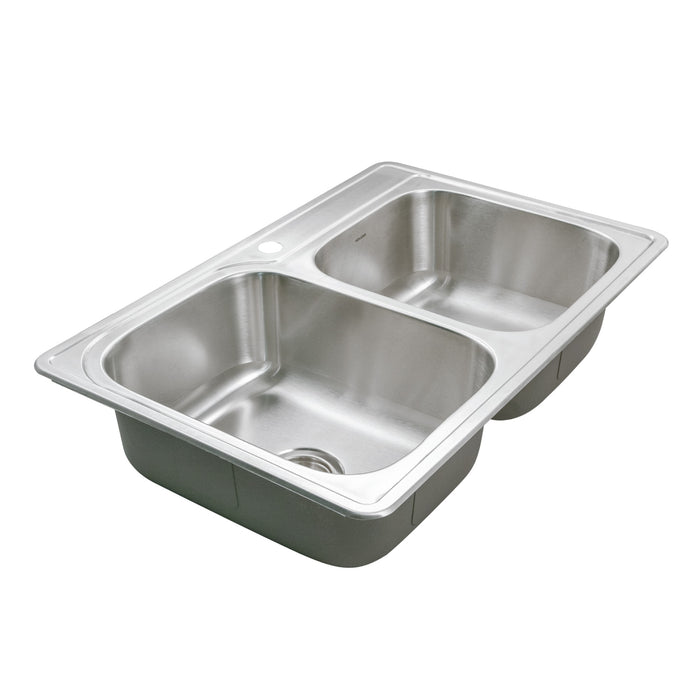 Houzer ISL-3322BS1-C Glowtone 33" Topmount 1-Hole 60/40 Double Bowl Kitchen Sink Strainers & Grids