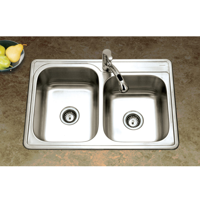 Houzer ISL-3322BS1-C Glowtone 33" Topmount 1-Hole 60/40 Double Bowl Kitchen Sink Strainers & Grids