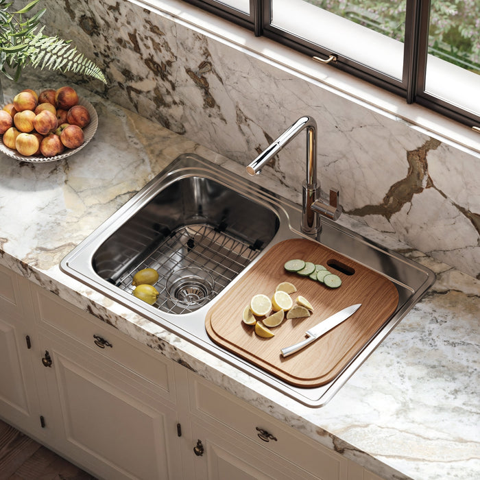 Houzer ISL-3322BS1-C Glowtone 33" Topmount 1-Hole 60/40 Double Bowl Kitchen Sink Strainers & Grids