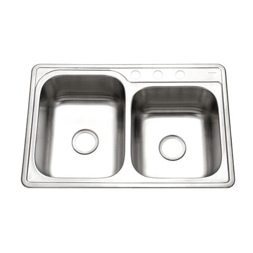 Houzer ISL-3322BS3-1 Glowtone 33" Drop-in Topmount 3-Hole 60/40 Double Bowl Kitchen Sink