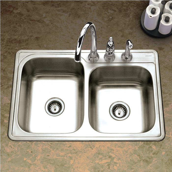 Houzer ISL-3322BS3-1 Glowtone 33" Drop-in Topmount 3-Hole 60/40 Double Bowl Kitchen Sink