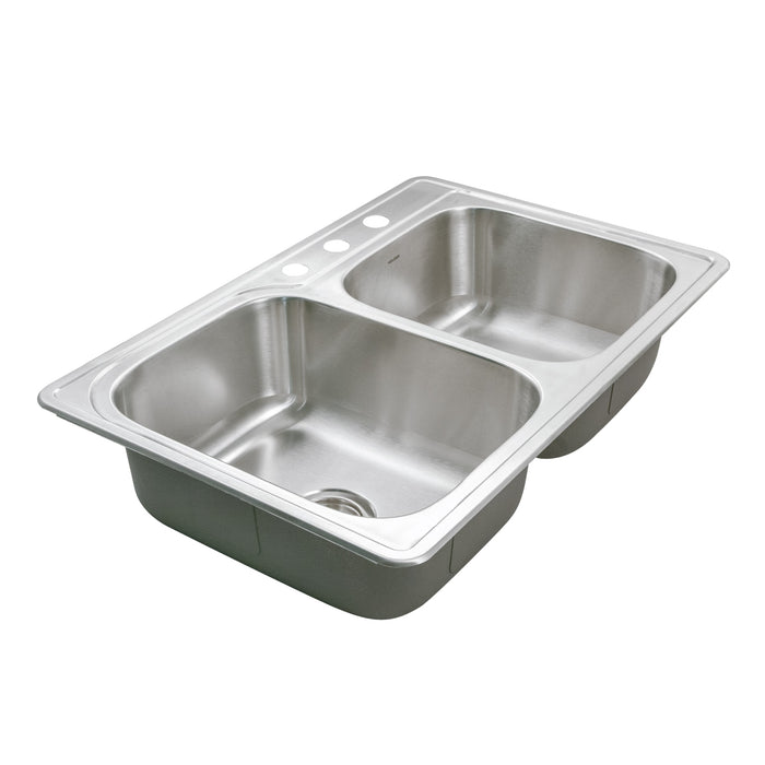 Houzer ISL-3322BS3-C Glowtone 33" Topmount 3-Hole 60/40 Double Bowl Kitchen Sink with Strainers & Grids