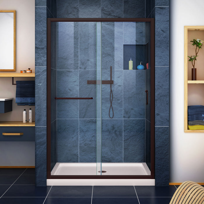 DreamLine DL-6975C-22-06 Infinity-Z 36"D x 48"W x 74 3/4"H Clear Sliding Shower Door in Oil Rubbed Bronze, Center Drain Biscuit Base