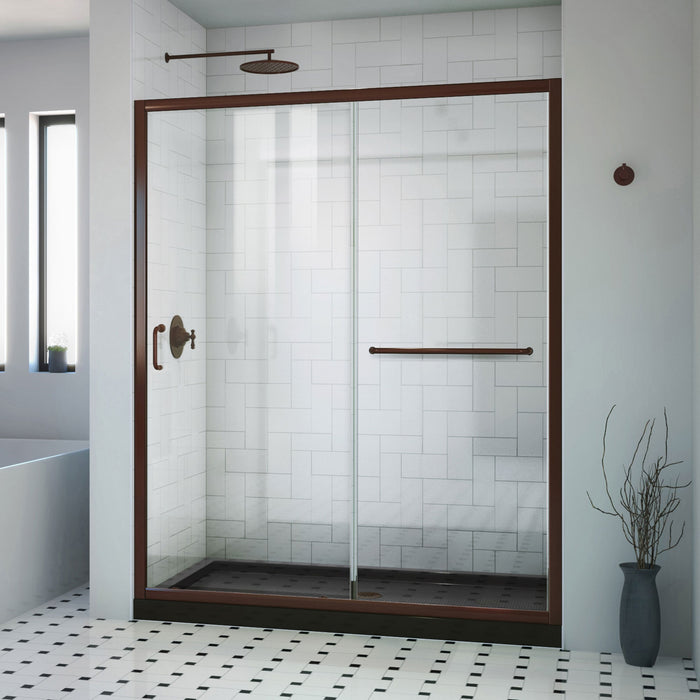 DreamLine DL-6971CLC88-06 Infinity-Z 32" D x 60" W x 74 3/4" H Clear Sliding Shower Door in Oil Rubbed Bronze, Center Drain Black Base