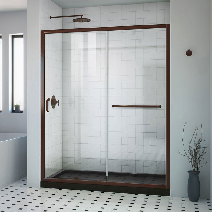 DreamLine DL-6970CLL88-06 Infinity-Z 30" D x 60" W x 74 3/4" H Clear Sliding Shower Door in Oil Rubbed Bronze, Left Drain Black Base