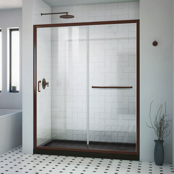 DreamLine DL-6971CLR88-06 Infinity-Z 32" D x 60" W x 74 3/4" H Clear Sliding Shower Door in Oil Rubbed Bronze, Right Drain Black Base