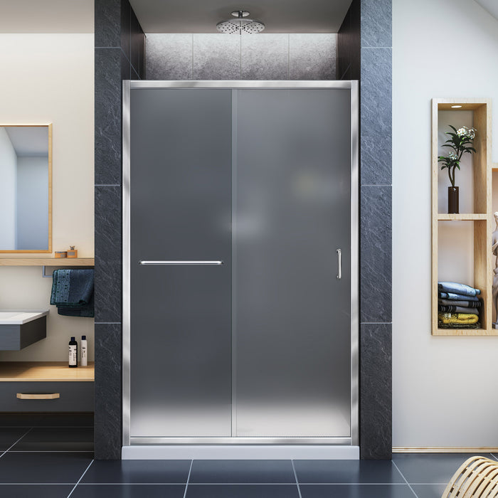 DreamLine SHDR-0948720-01-FR Infinity-Z 44-48"W x 72"H Semi-Frameless Sliding Shower Door, Frosted Glass in Chrome - Bath4All