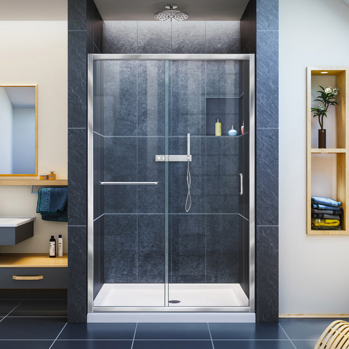 DreamLine DL-6975C-01CL Infinity-Z 36"D x 48"W x 74 3/4"H Clear Sliding Shower Door in Chrome and Center Drain White Base
