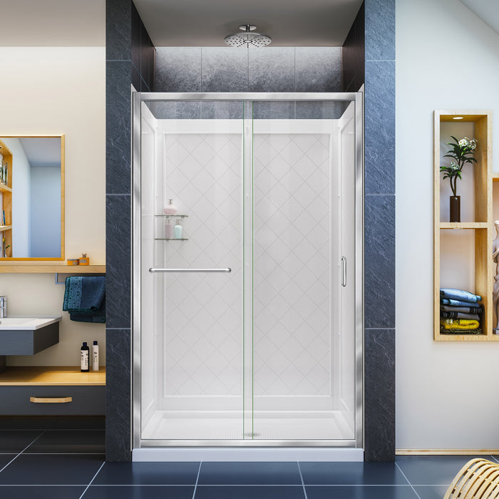 DreamLine DL-6107C-01CL Infinity-Z 36"D x 48"W x 76 3/4"H Clear Sliding Shower Door in Chrome, Center Drain Base and Backwalls