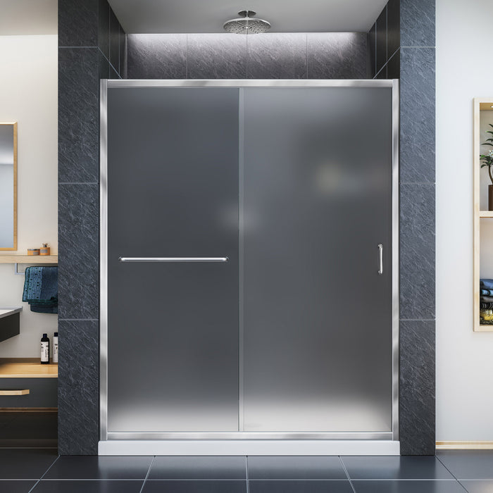 DreamLine SHDR-0960720-01-FR Infinity-Z 56-60"W x 72"H Semi-Frameless Sliding Shower Door, Frosted Glass in Chrome - Bath4All