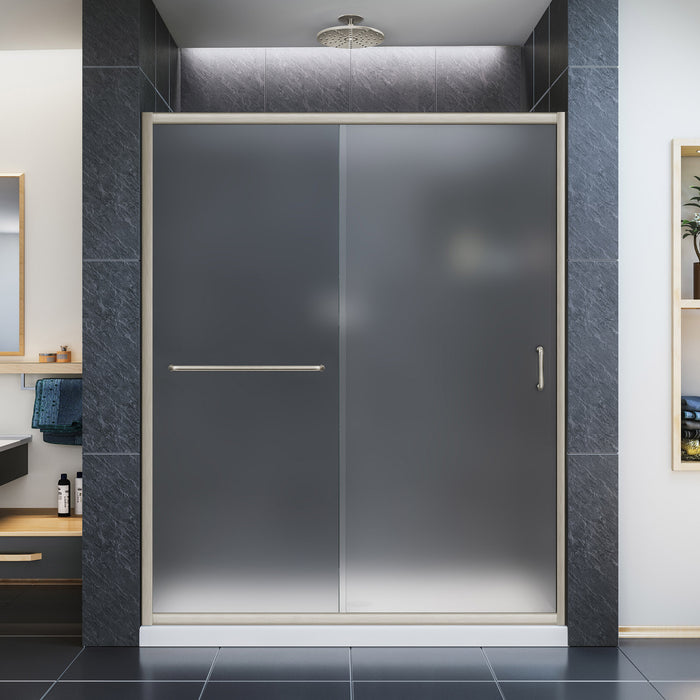 DreamLine SHDR-0960720-04-FR Infinity-Z 56-60"W x 72"H Semi-Frameless Sliding Shower Door, Frosted Glass in Brushed Nickel - Bath4All