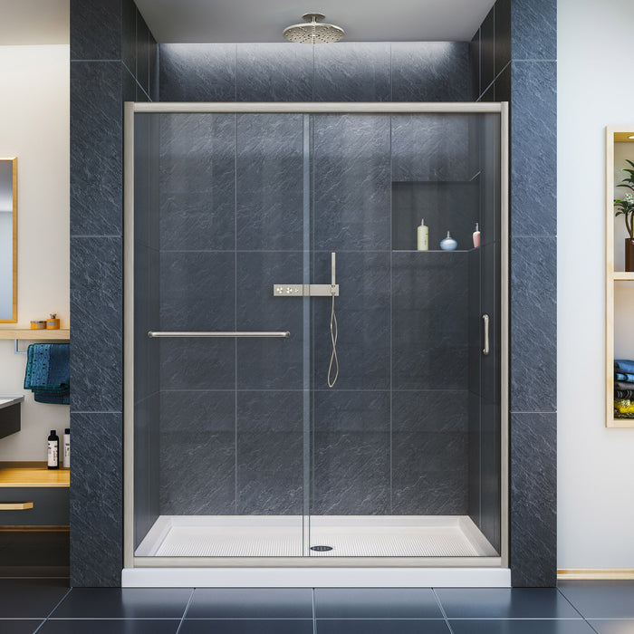 DreamLine SHDR-0960720-04 Infinity-Z 56-60"W x 72"H Semi-Frameless Sliding Shower Door, Clear Glass in Brushed Nickel