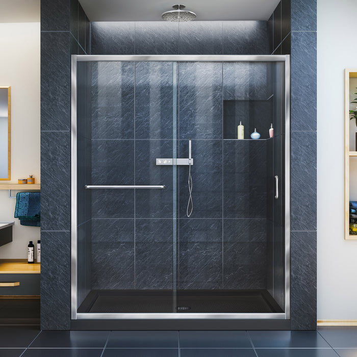 DreamLine DL-6970C-88-01 Infinity-Z 30"D x 60"W x 74 3/4"H Clear Sliding Shower Door in Chrome and Center Drain Black Base