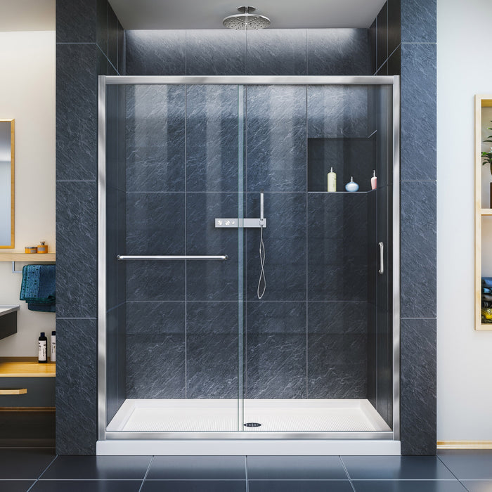 DreamLine DL-6973C-01CL Infinity-Z 36"D x 60"W x 74 3/4"H Clear Sliding Shower Door in Chrome and Center Drain White Base