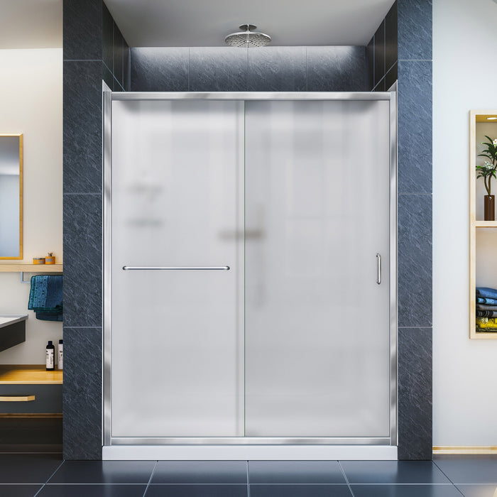 DreamLine DL-6119C-01FR Infinity-Z 36"D x 60"W x 76 3/4"H Frosted Sliding Shower Door in Chrome, Center Drain Base and Backwalls