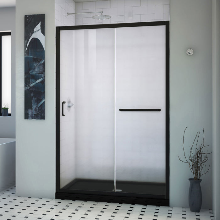 DreamLine DL6975CLC-88-09 Infinity-Z 36" D x 48" W x 74 3/4" H Clear Sliding Shower Door in Satin Black and Center Drain Black Base
