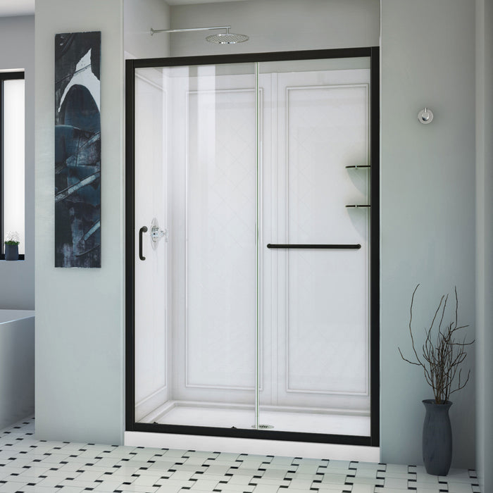 Dreamline DL-6107-CLC-09 Infinity-Z 36"D x 48"W x 76 3/4" H Clear Sliding Shower Door in Satin Black, Center Drain Base, Backwall