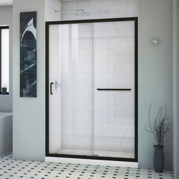 Dreamline DL-6975-CLC-09 Infinity-Z 36"D x 48"W x 74 3/4"H Clear Sliding Shower Door in Satin Black and Center Drain White Base