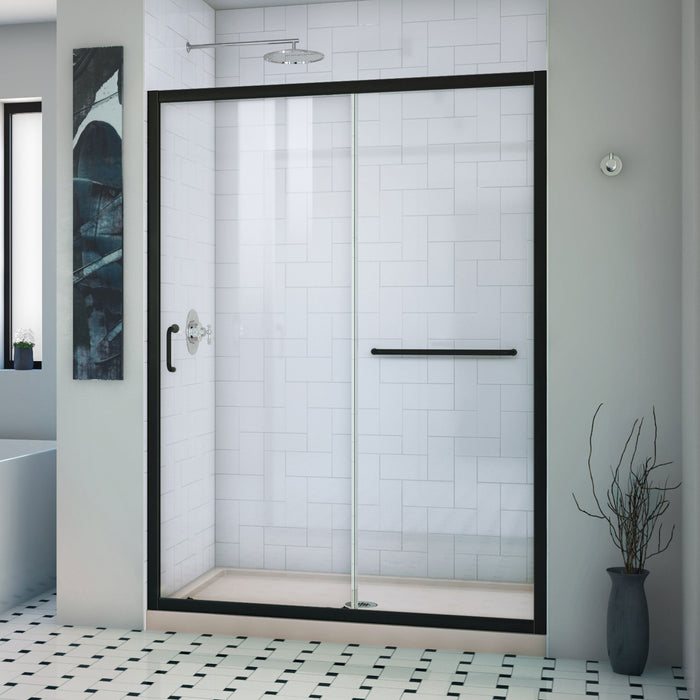 Dreamline DL-6974C-22-09 Infinity-Z 32"D x 54"W x 74 3/4"H Clear Sliding Shower Door in Satin Black and Center Drain Biscuit Base