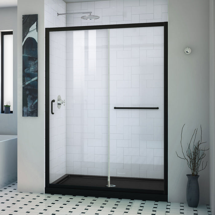 Dreamline DL-6974C-88-09 Infinity-Z 32"D x 54"W x 74 3/4"H Clear Sliding Shower Door in Satin Black and Center Drain Black Base