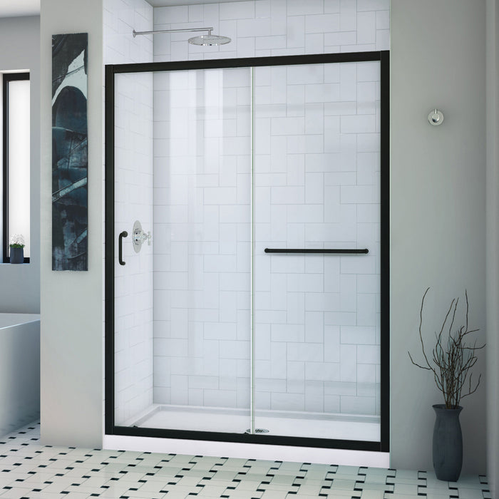 Dreamline DL-6974C-09 Infinity-Z 32"D x 54"W x 74 3/4"H Clear Sliding Shower Door in Satin Black and Center Drain White Base
