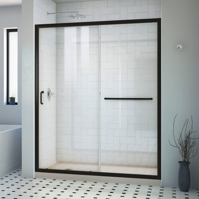 DreamLine DL6973CLL-22-09 Infinity-Z 36" D x 60" W x 74 3/4" H Clear Sliding Shower Door in Satin Black, Left Drain Biscuit Base