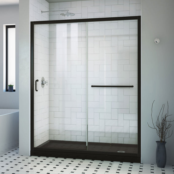 DreamLine DL6971CLR-88-09 Infinity-Z 32" D x 60" W x 74 3/4" H Clear Sliding Shower Door in Satin Black, Right Drain Black Base