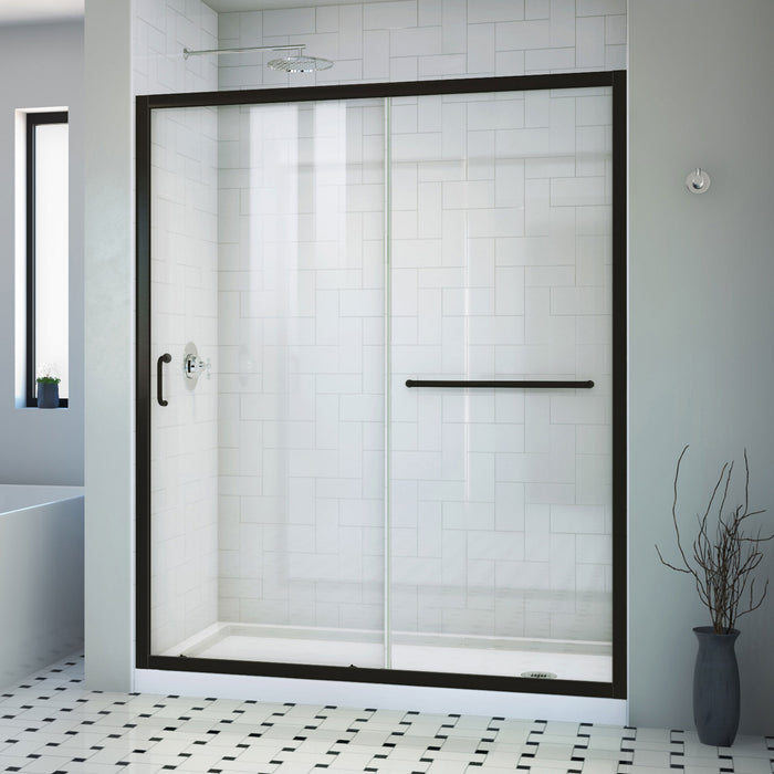 Dreamline DL-6973-CLR-09 Infinity-Z 36"D x 60"W x 74 3/4"H Clear Sliding Shower Door in Satin Black, Right Drain White Base
