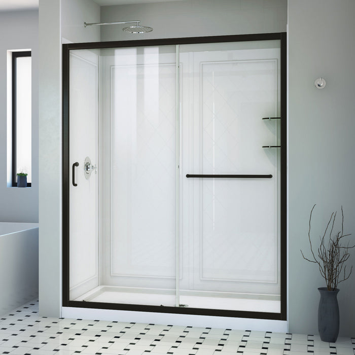 Dreamline DL-6119-CLC-09 Infinity-Z 36"D x 60"W x 76 3/4" H Clear Sliding Shower Door in Satin Black, Center Drain Base and Backwalls
