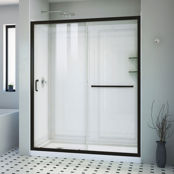 Dreamline DL-6119-CLL-09 Infinity-Z 36"D x 60"W x 76 3/4"H Clear Sliding Shower Door in Satin Black, Left Drain Base and Backwalls