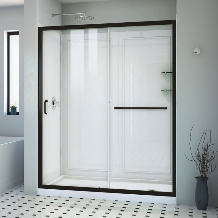 Dreamline DL-6119-CLR-09 Infinity-Z 36"D x 60"W x 76 3/4"H Clear Sliding Shower Door in Satin Black, Right Drain Base and Backwalls