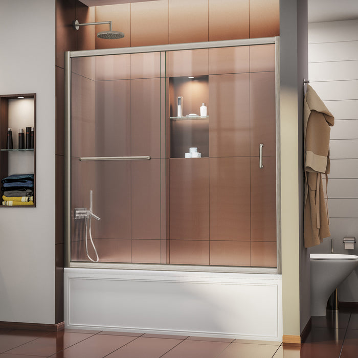 DreamLine SHDR-0960580-04 Infinity-Z 56-60"W x 58"H Semi-Frameless Sliding Tub Door, Clear Glass in Brushed Nickel - Bath4All