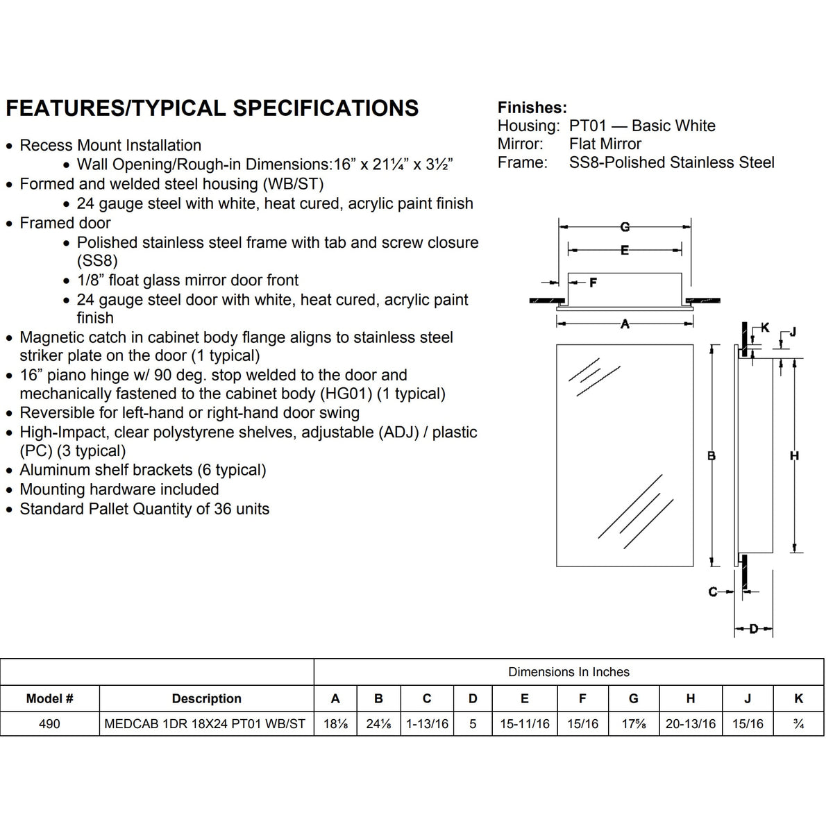 Jensen 490 Styleline Recess Mount Medicine with Mirror Bath4All
