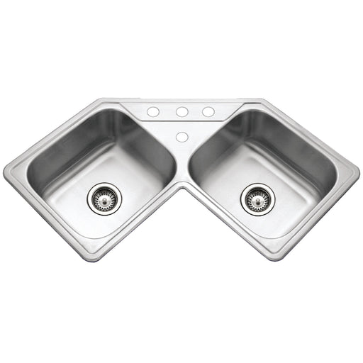 Houzer LCR-3221-1 Legend 32" Drop-in Topmount 4-Hole 50/50 Double Bowl Corner Kitchen Sink
