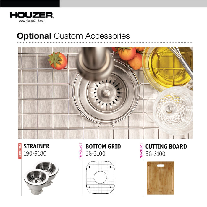 Houzer LCR-3221-1 Legend 32" Drop-in Topmount 4-Hole 50/50 Double Bowl Corner Kitchen Sink with Strainer