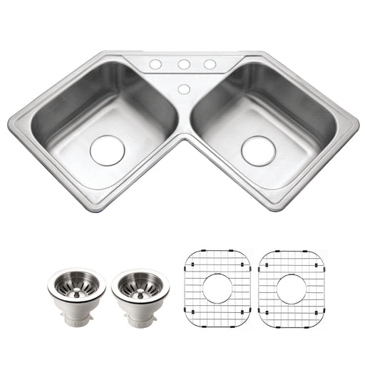 Houzer LCR-3221-C Legend 32" Topmount 4-Hole 50/50 Double Bowl Corner Kitchen Sink
