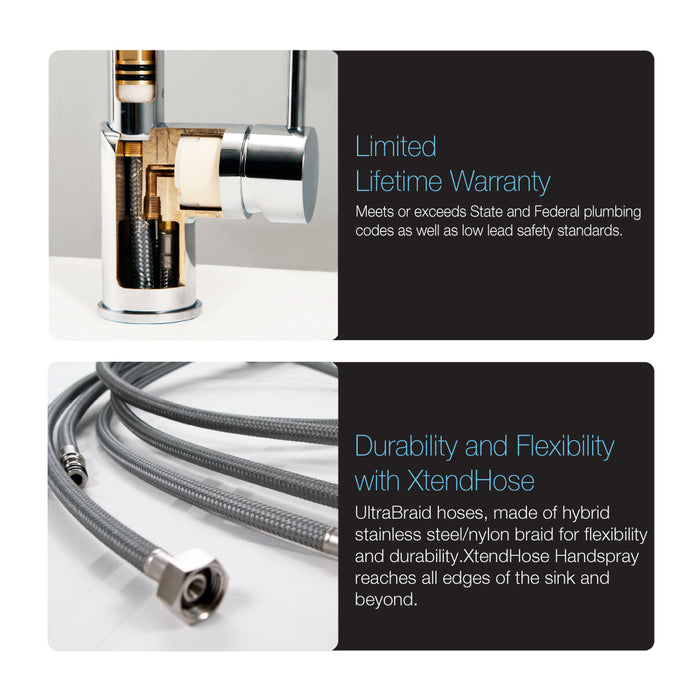 Houzer LEXBS-956-BB Lexington Series Brushed Brass Dual Handle Bridge Kitchen Faucet with Sidespray