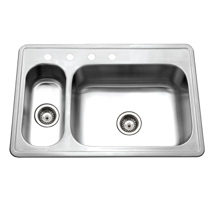 Houzer LHD-3322-1 Legend 33" Stainless Steel Topmount 4-Hole 80/20 Double Bowl Kitchen Sink