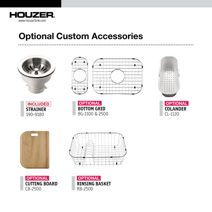 Houzer LHD-3322-1 Legend 33" Stainless Steel Topmount 4-Hole 80/20 Double Bowl Kitchen Sink with Strainer
