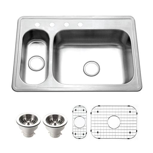 Houzer LHD-3322-C Legend 33" Stainless Steel Topmount 4-Hole 80/20 Double Bowl Kitchen Sink