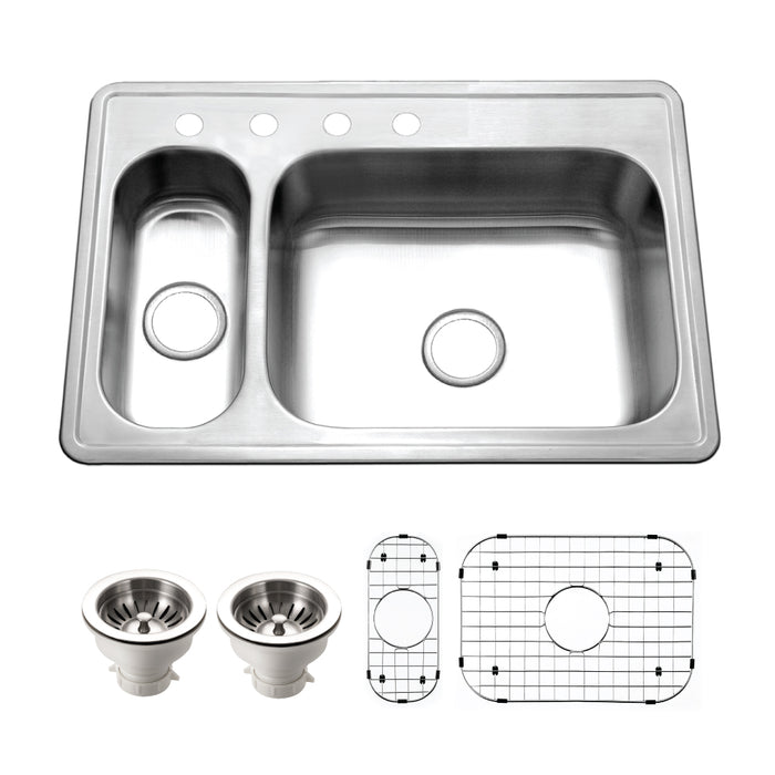 Houzer LHD-3322-C Legend 33" Stainless Steel Topmount 4-Hole 80/20 Double Bowl Kitchen Sink