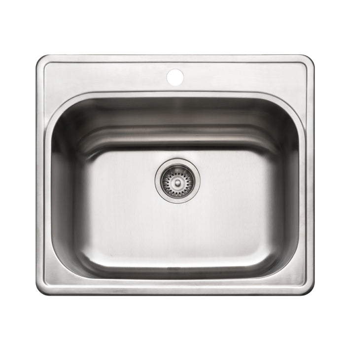 Houzer LTS-2522-1 Laundry 25" Stainless Steel Drop-in Topmount 1-Hole Single Bowl Sink 12" Deep Laundry Sink