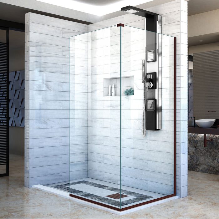 DreamLine SHDR-3230343-06 Linea Two Adjacent Frameless Shower Screens 34" and 30"W x 72"H, Open Entry Design in Oil Rubbed Bronze