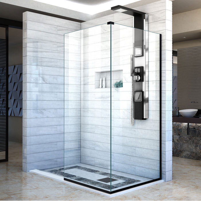 DreamLine SHDR-3234343-09 Linea Two Adjacent Frameless Shower Screens 34"W x 72"H each, Open Entry Design in Satin Black